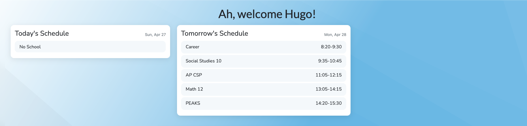 Schedule screenshot